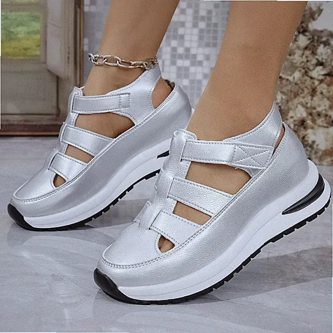 Damen Keilabsatz Sandalen mit Cut-Outs Innenhöherlegung Sommer Freizeitschuhe