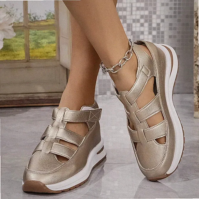 Damen Keilabsatz Sandalen mit Cut-Outs Innenhöherlegung Sommer Freizeitschuhe