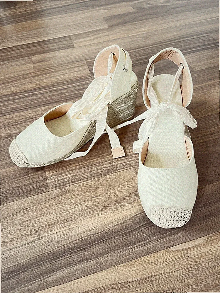 Damen Keilabsatz Sandalen Pumps Keil Wedge Sandaletten beige - Gr. 37 - NEU