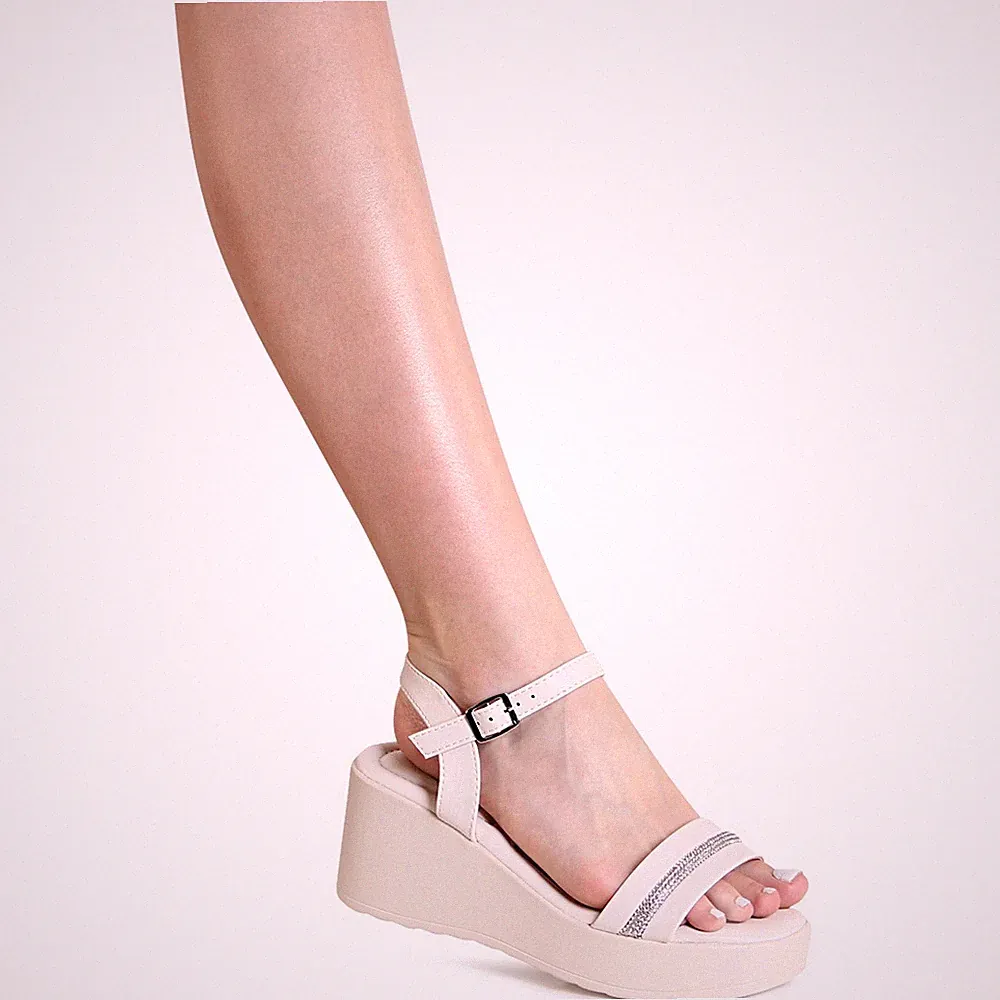 Damen Keilabsatz Sandalen Riemchen Plateau Sandaletten Glitzer Keil Pumps
