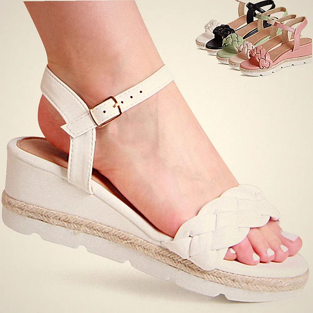 Damen Keilabsatz Sandalen Riemchen Plateau Sandaletten Keil Pumps Knoten