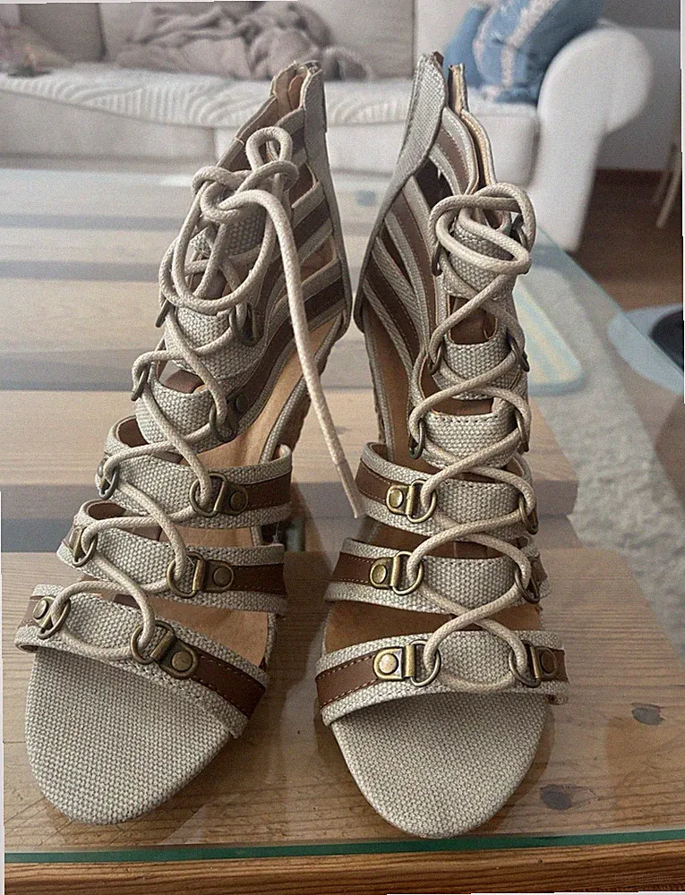 Damen Keilabsatz-Sandalen Riemchen Schnürung Reißverschluss EU 37