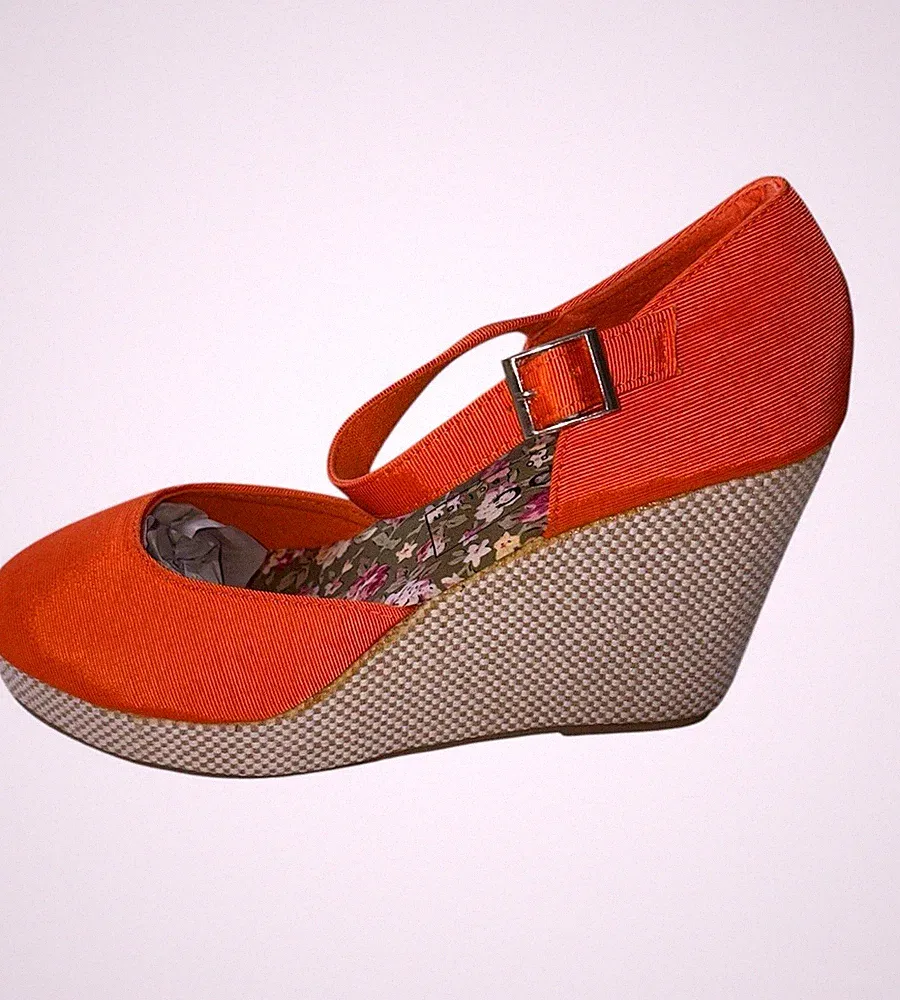 Damen Keilabsatz Sandalen Schuhe Orange Größe 39