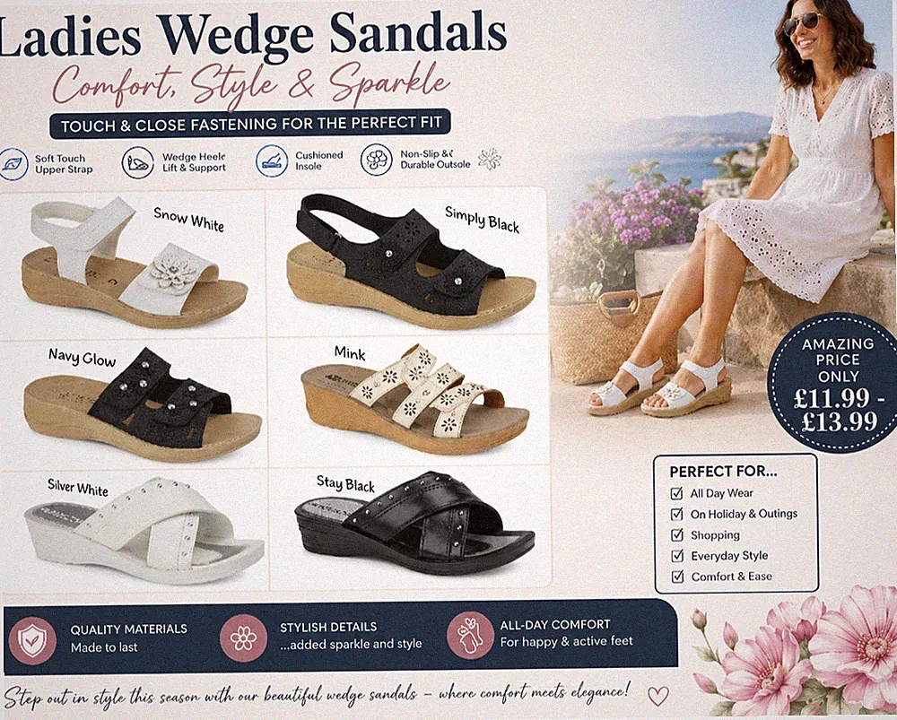 Damen Keilabsatz Sandalen Slipper Touch Verschluss Schmuck Cut Out Urlaub Schuhe