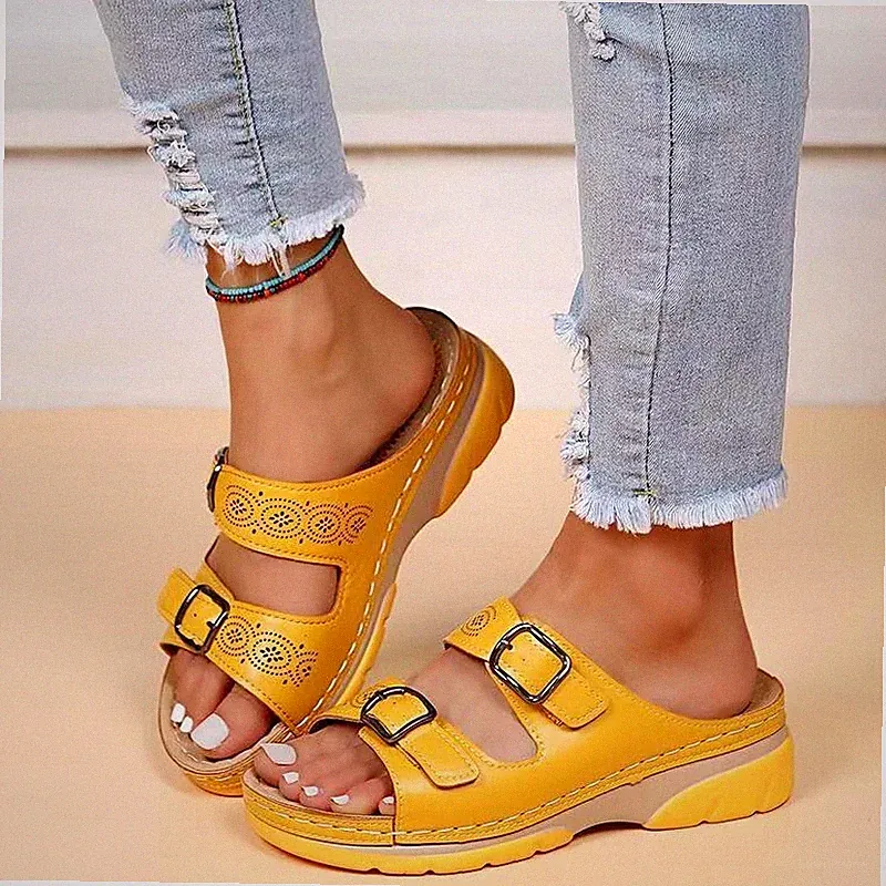 Damen Keilabsatz Sandalen Sommer Freizeit Hausschuhe Damen Slipper Schuhe Pantoletten Größe