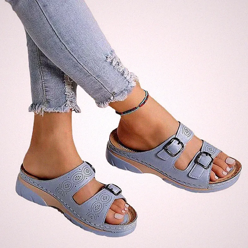 Damen Keilabsatz Sandalen Sommer Freizeit Hausschuhe Damen Slipper Schuhe Pantoletten Größe