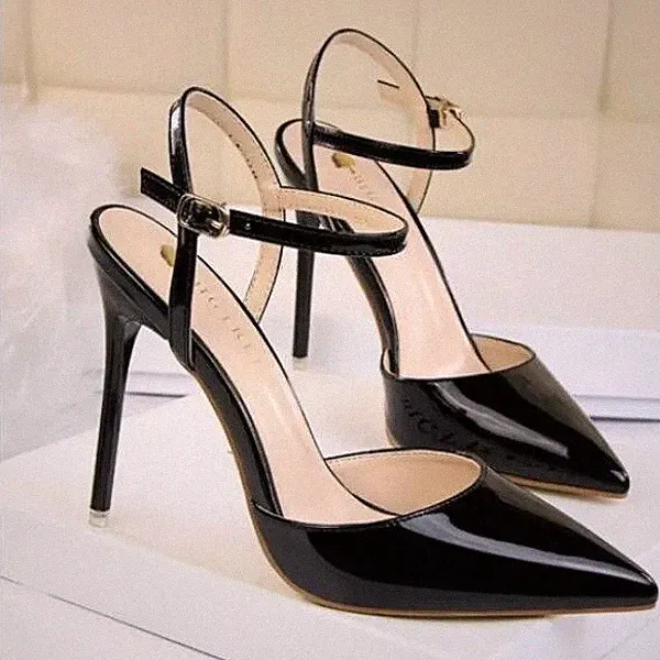 Damen Keilabsatz Schuhe Schwarz Lack Tacco 10,5 Cm Riemchen Elegant N05GY EU 38