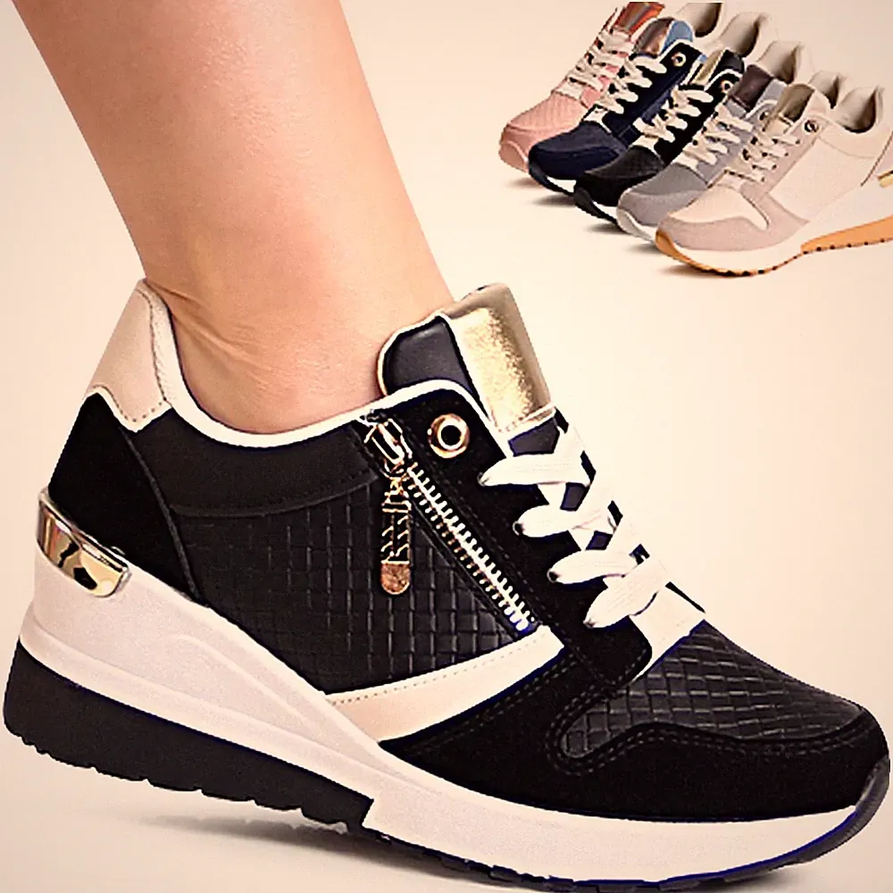 Damen Keilabsatz Sneaker Keil Halbschuhe Plateau Turnschuhe Lace Up