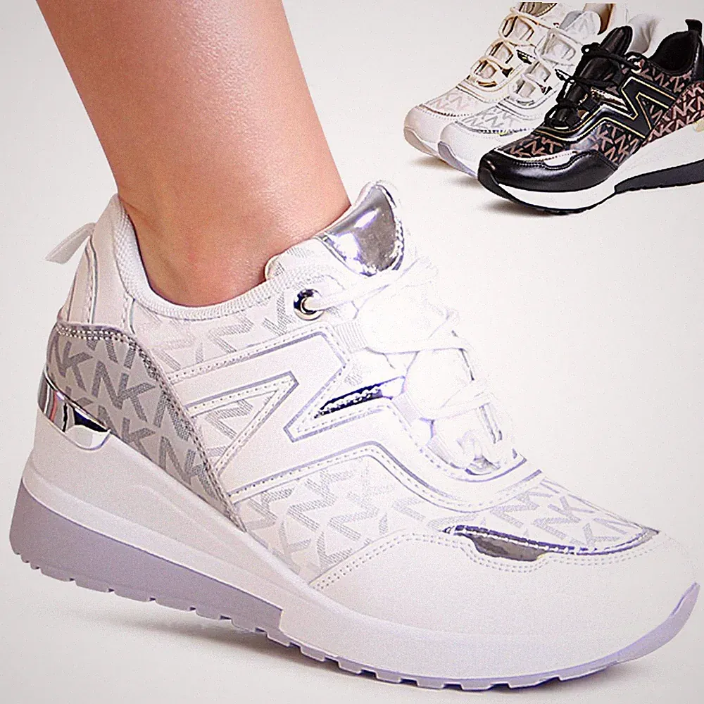 Damen Keilabsatz Sneaker Print Keil Halbschuhe Plateau Turnschuhe Lace Up