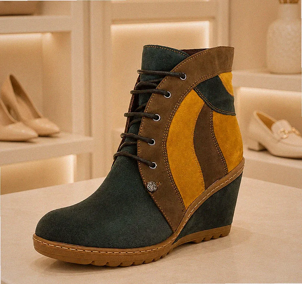 Damen Keilabsatz Stiefelette Boots Wedge Marc Shoes Leder 39 Blau