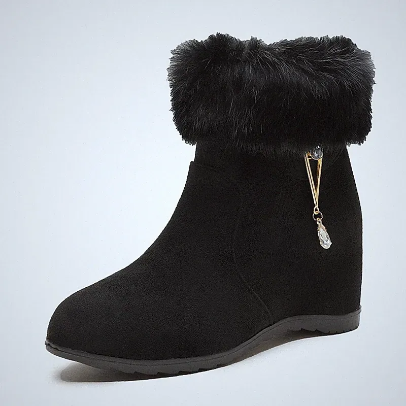 Damen Keilabsatz Stiefeletten mit Pelzbesatz Gefütterte Warme Winter Schuhe