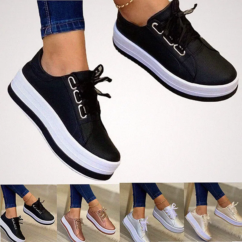 Damen Keilabsatz Trainer Plateau Schuhe Freizeit Pumps Schnürung Schlupf Sneaker