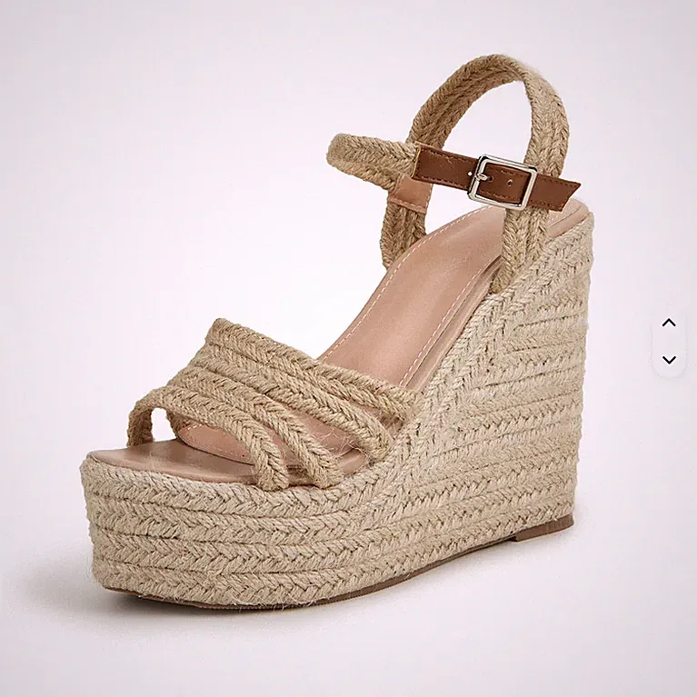 Damen Keilsandalen, Plateau-Sandalen mit Riemchen aus Jute