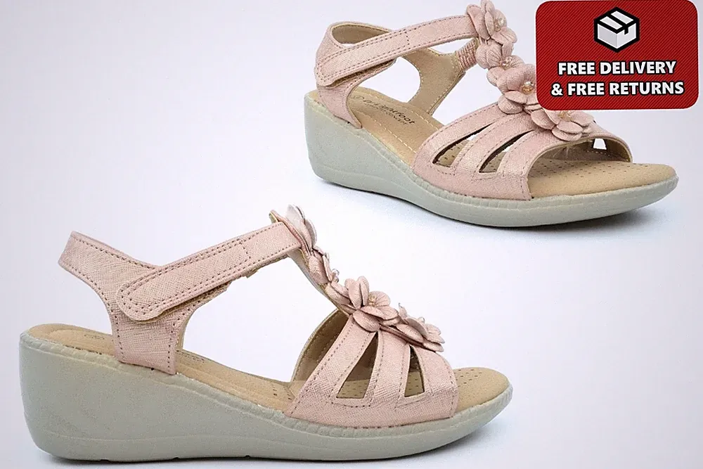 Damen Keilsandaletten Keilabsatz Sandaletten Damenkeilabsatz Touchverschluss rosegold