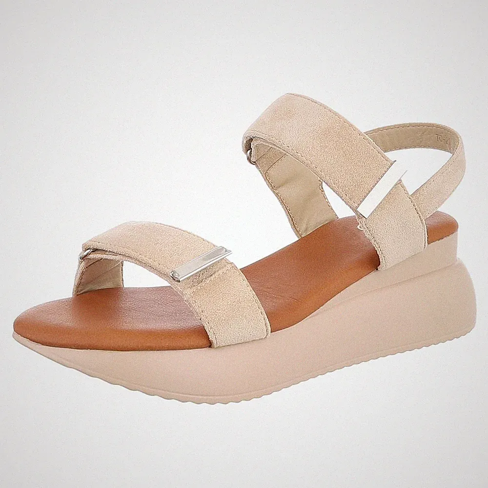 Damen Keilsandaletten mit Klettverschluss Ital-Design 0916 in Beige