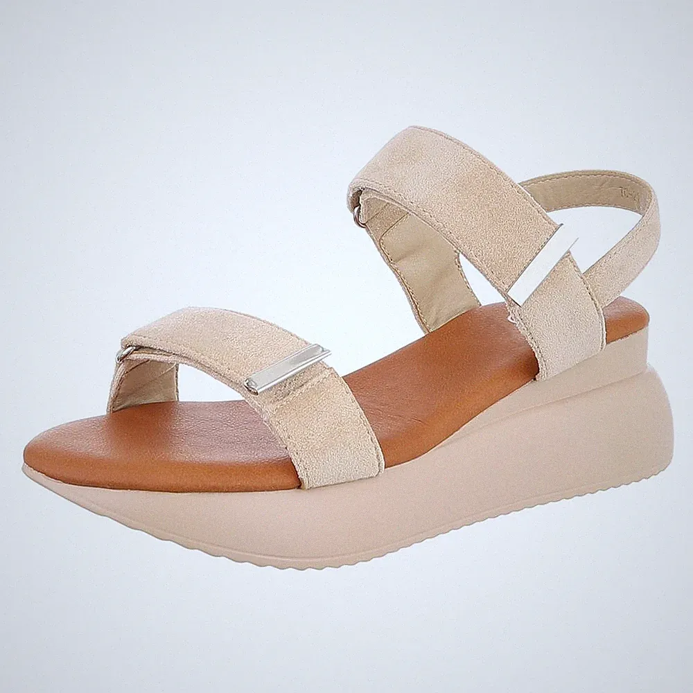Damen Keilsandaletten mit Klettverschluss Ital-Design 0916 in Beige