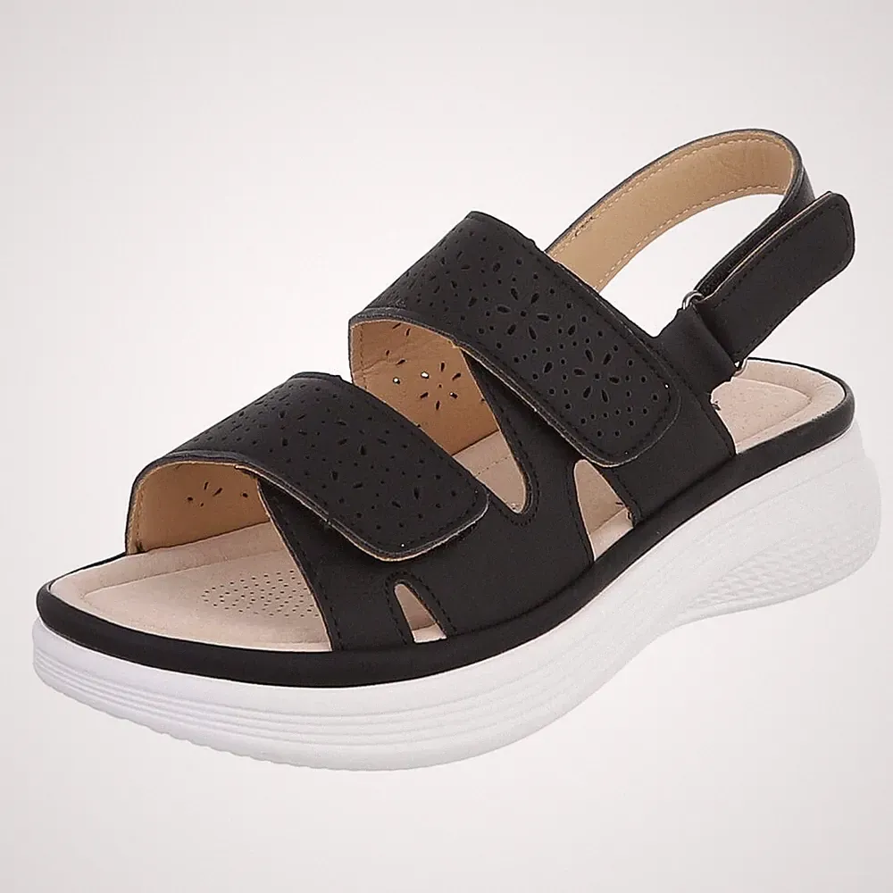 Damen Keilsandaletten mit Klettverschluss Ital-Design 3923 in Schwarz