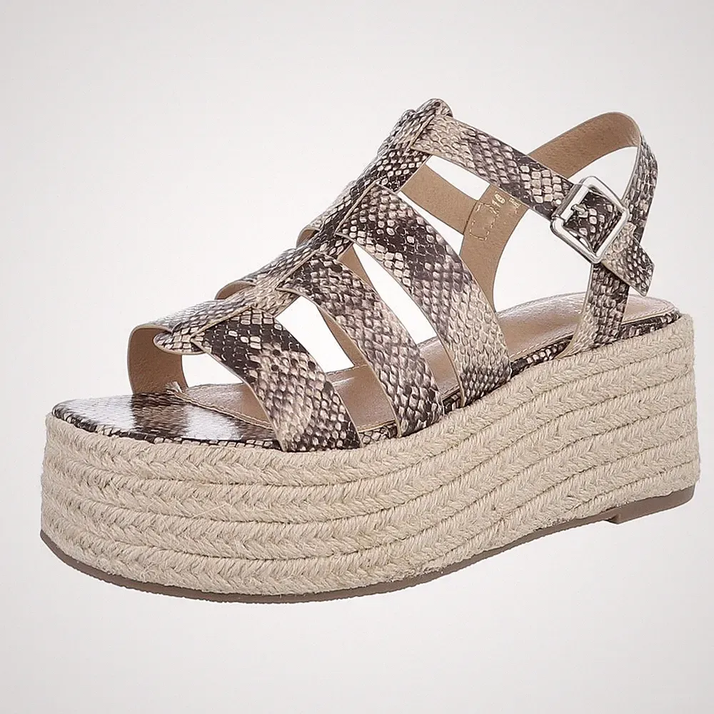 Damen Keilsandaletten mit Knöchelriemen Ital-Design 2429 in Beige