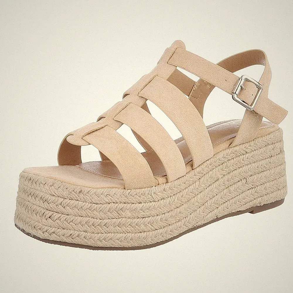 Damen Keilsandaletten mit Knöchelriemen Ital-Design 2884 in Beige
