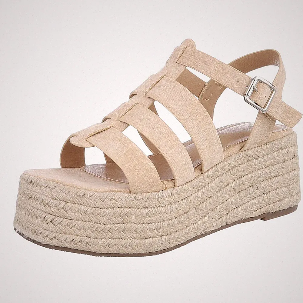 Damen Keilsandaletten mit Knöchelriemen Ital-Design 2884 in Beige
