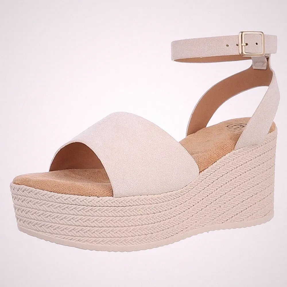 Damen Keilsandaletten mit Knöchelriemen Ital-Design 3141 in Beige