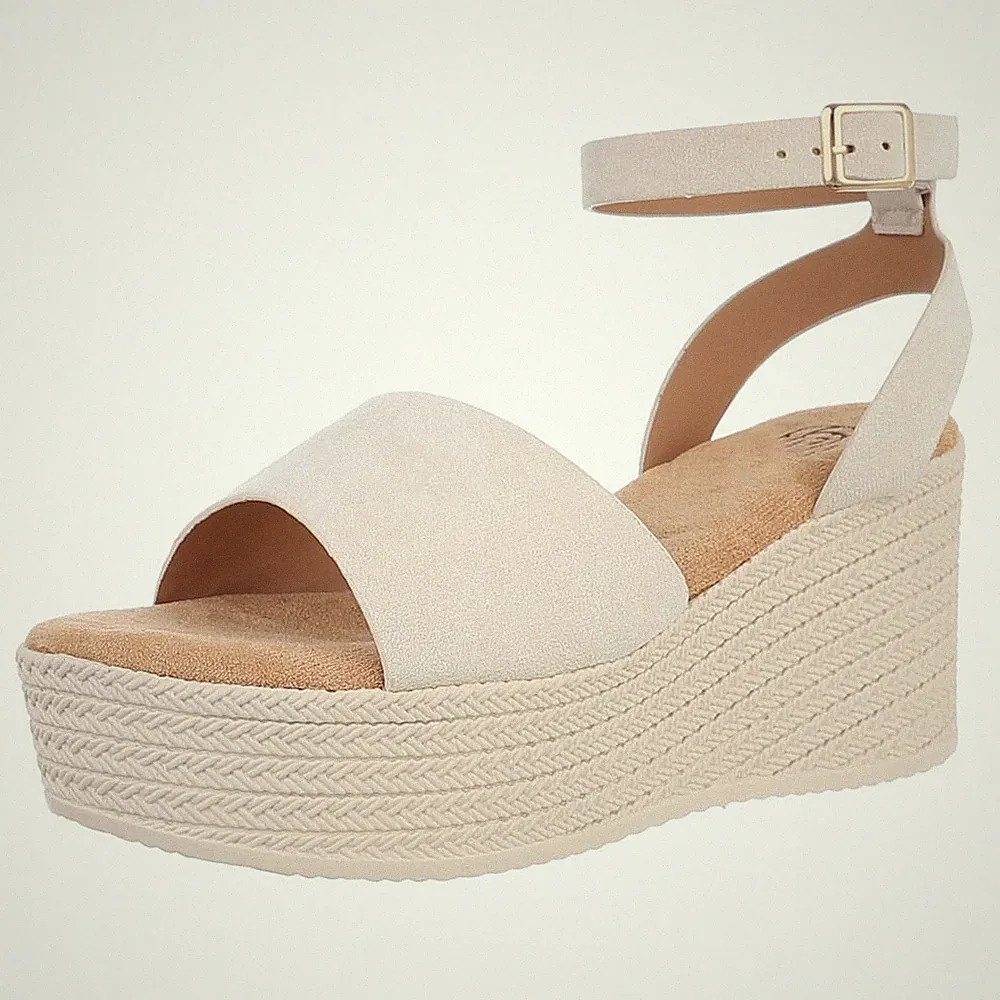 Damen Keilsandaletten mit Knöchelriemen Ital-Design 3141 in Beige