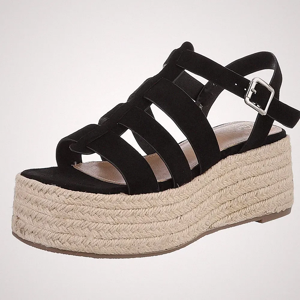 Damen Keilsandaletten mit Knöchelriemen Ital-Design 4123 in Schwarz