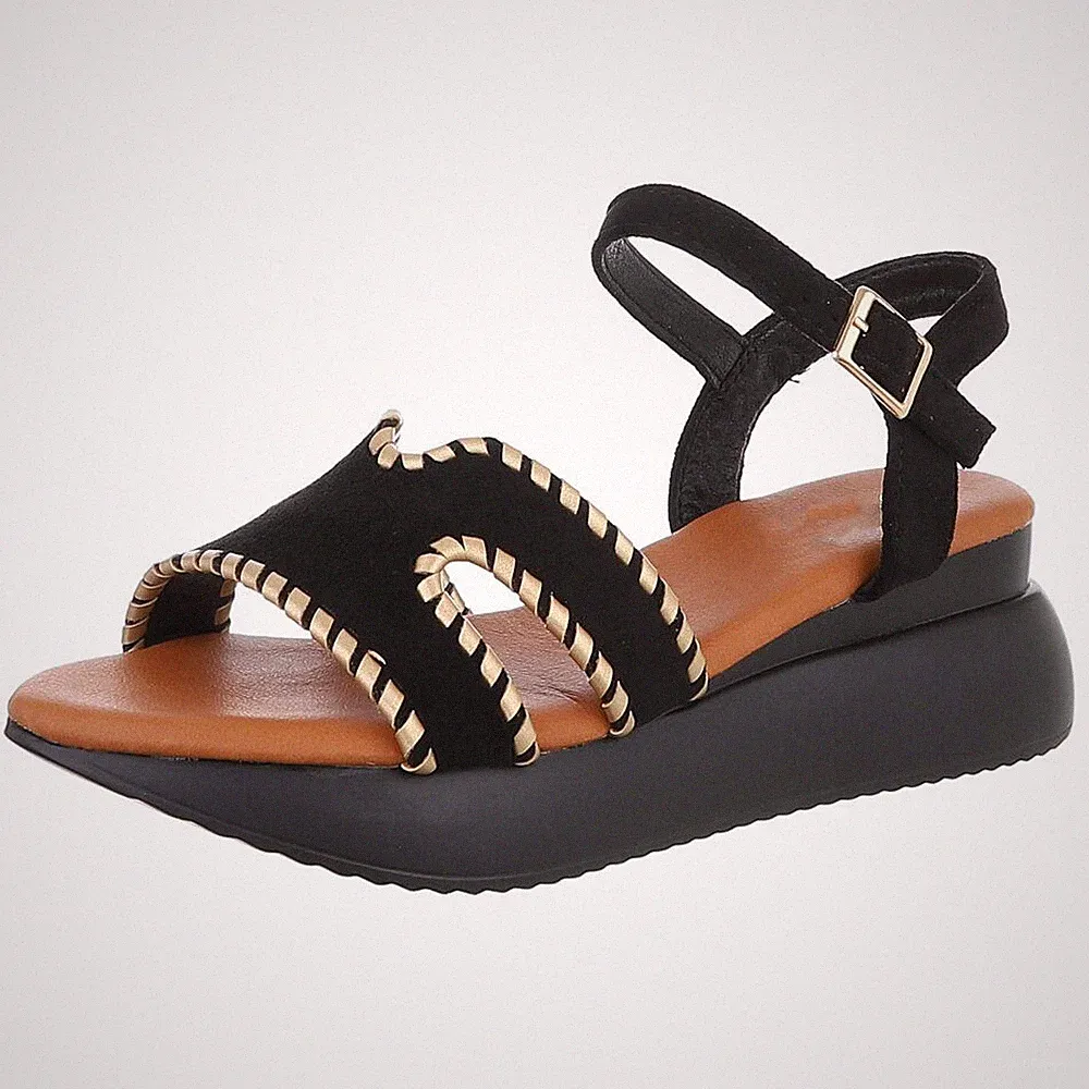 Damen Keilsandaletten mit Knöchelriemen Ital-Design 5377 in Schwarz