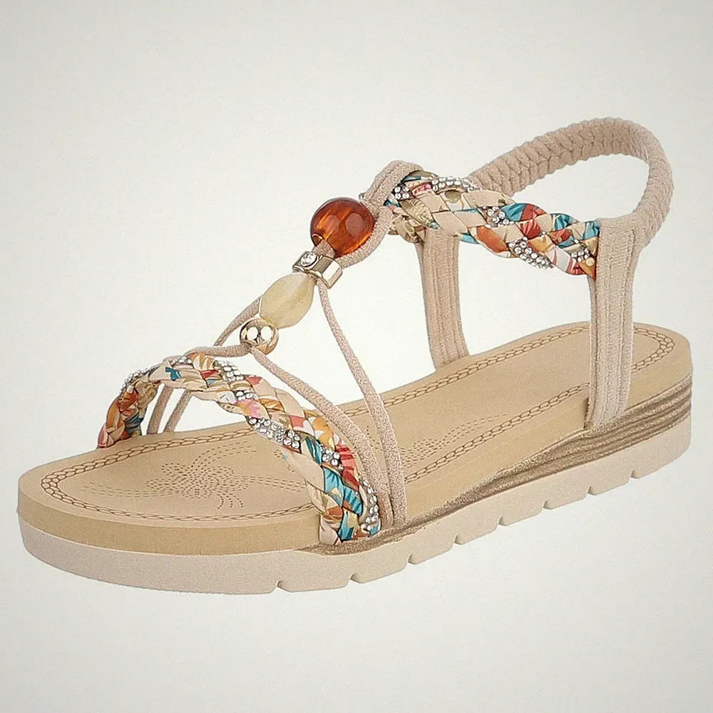 Damen Keilsandaletten mit Perlen und Strass Ital-Design 5169 in Beige