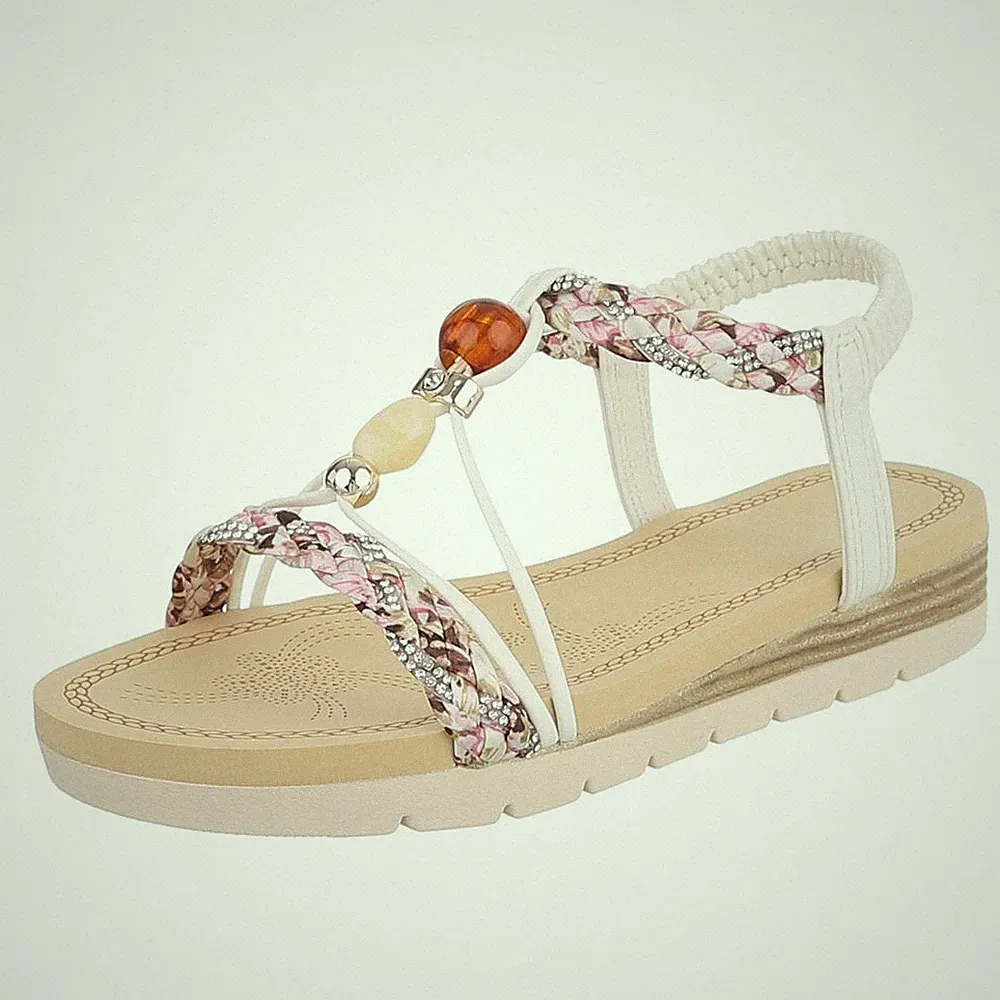 Damen Keilsandaletten mit Perlen und Strass Ital-Design 8906 in Weiß