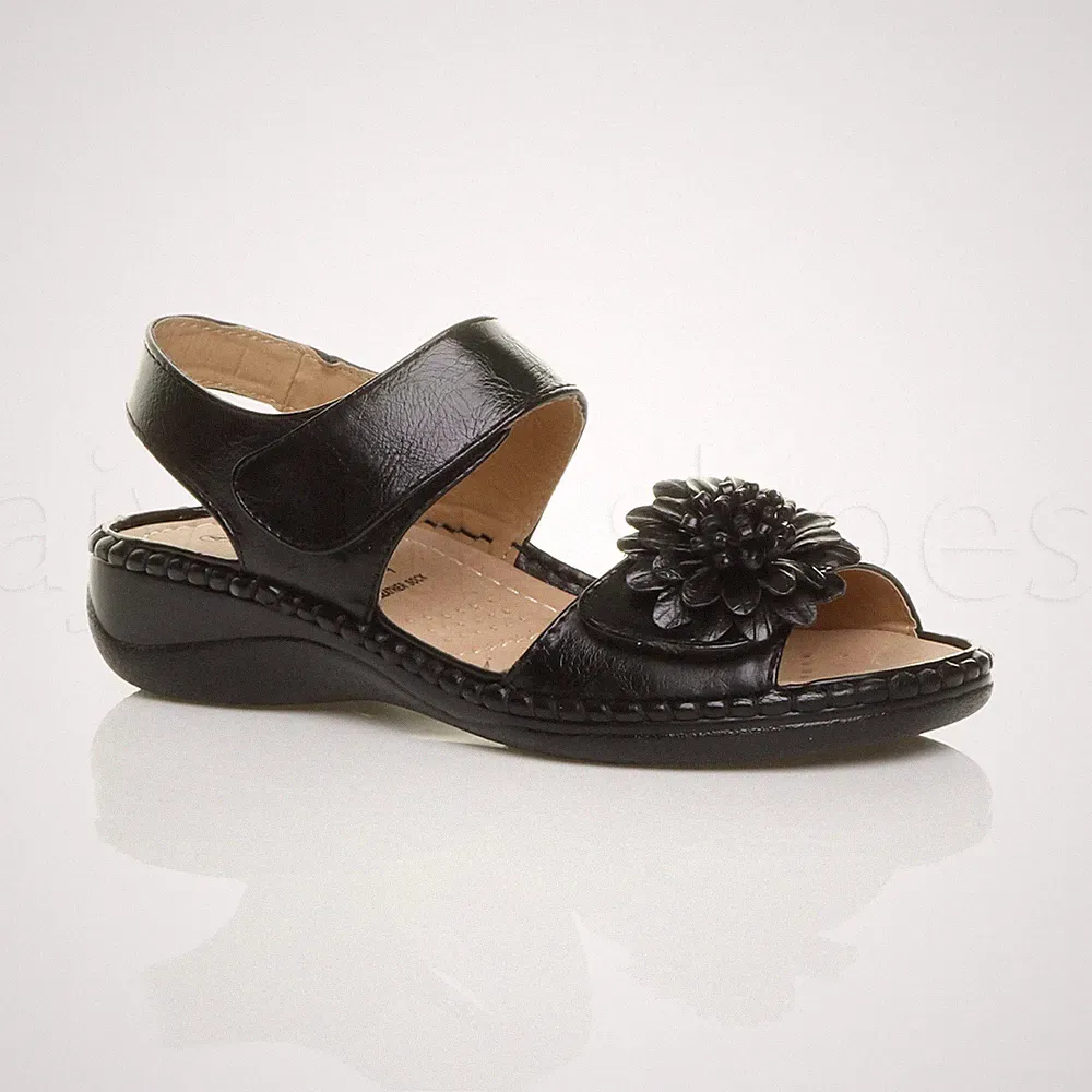Damen Kleiner Keilabsatz Klettband Slingback Blume Komfort Sandalen Größe