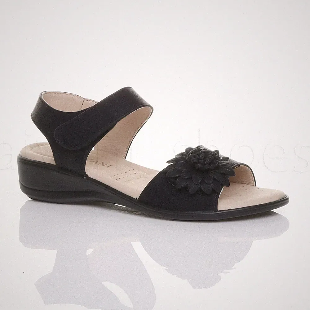 Damen Kleiner Keilabsatz Klettband Slingback Blume Komfort Sandalen Größe
