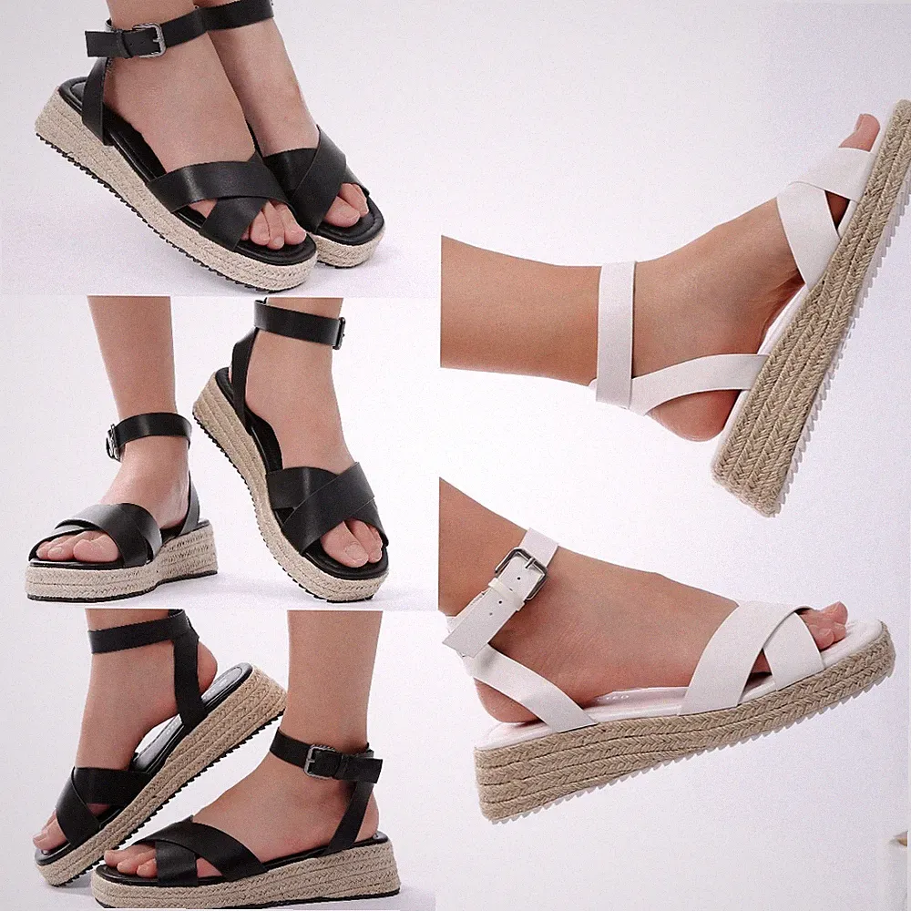 Damen Knöchelriemen Sandalen Espadrilles Flatform Damen Plateau Keilabsatz Schuhe Öko