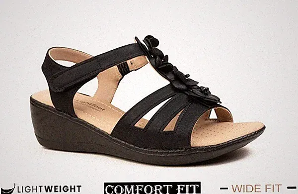 Damen Komfort gepolsterte Sandalen T-Steg Touch Close Fersenriemen Blumenmuster niedriger Keilabsatz