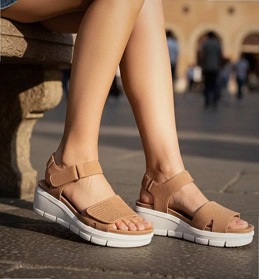 DAMEN KOMFORT SANDALEN GRAU SOFT MIT KEILABSATZ SOMMER BEQUEME SANDALE MCS105