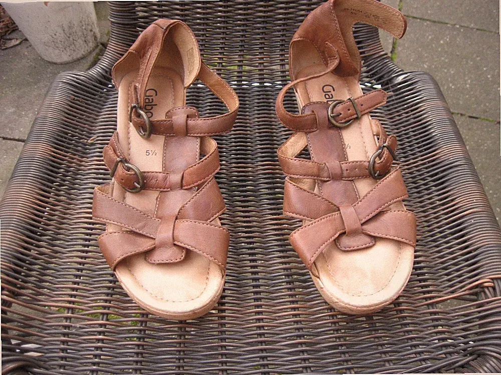 Damen Kork Sandalen, Keil Absatz, Gr. 5 1/2, Braun, Leder, "Gabor"
