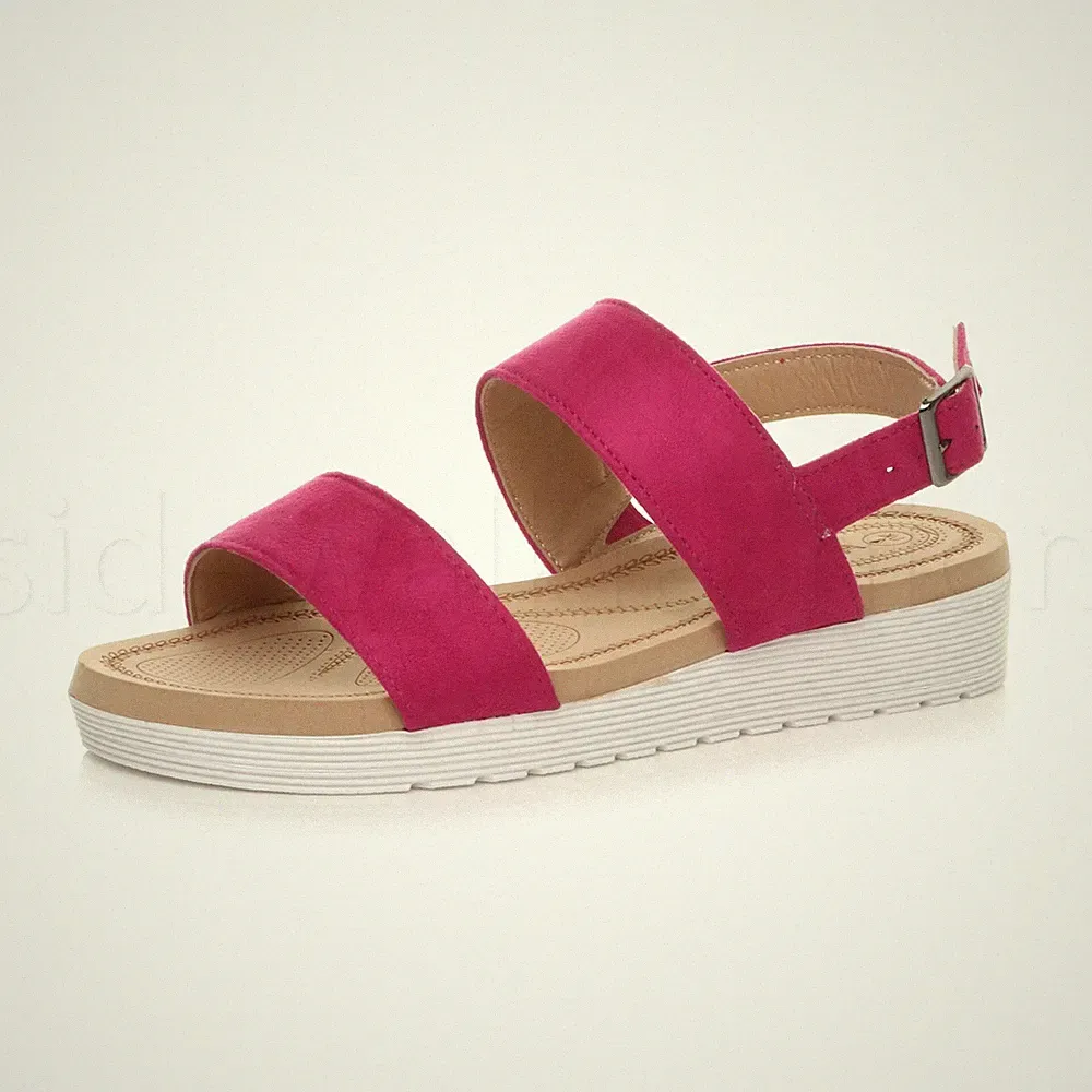 Damen Ladies Riemchen Slingback Schnalle Plateau Flache Sandalen Komfort Wedges Gr.
