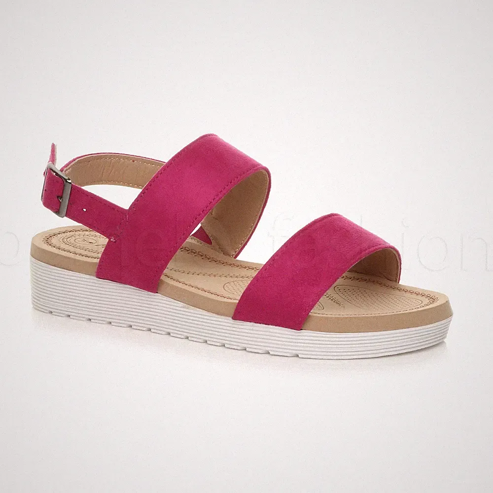 DAMEN LÄSSIG SCHNALLE RIEMCHEN GEPOLSTERT FLACHE FORM KEILABSATZ PLATEAUSANDALEN GRÖSSE