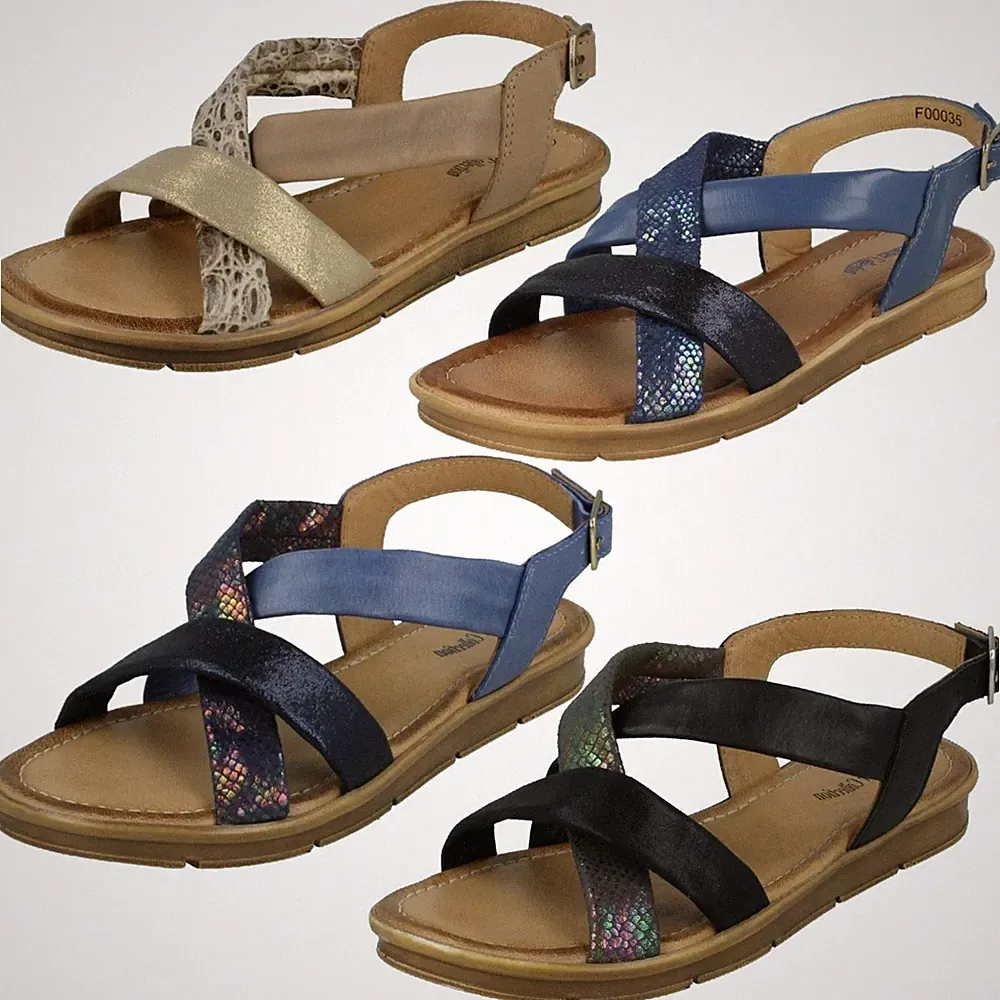 Damen Leather Collection Zehenfrei mit Schnallen Riemen Leder Sandalen F0R0035