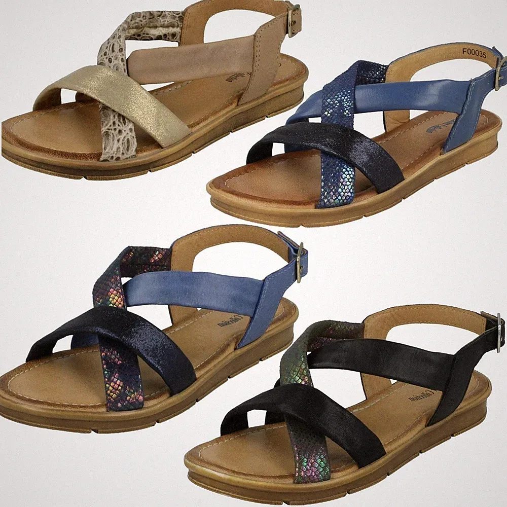 Damen Leather Collection Zehenfrei mit Schnallen Riemen Leder Sandalen F0R0035