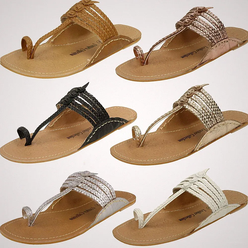 Damen Leder Kollektion Flache Zehenriemen Geflochtene Sandalen