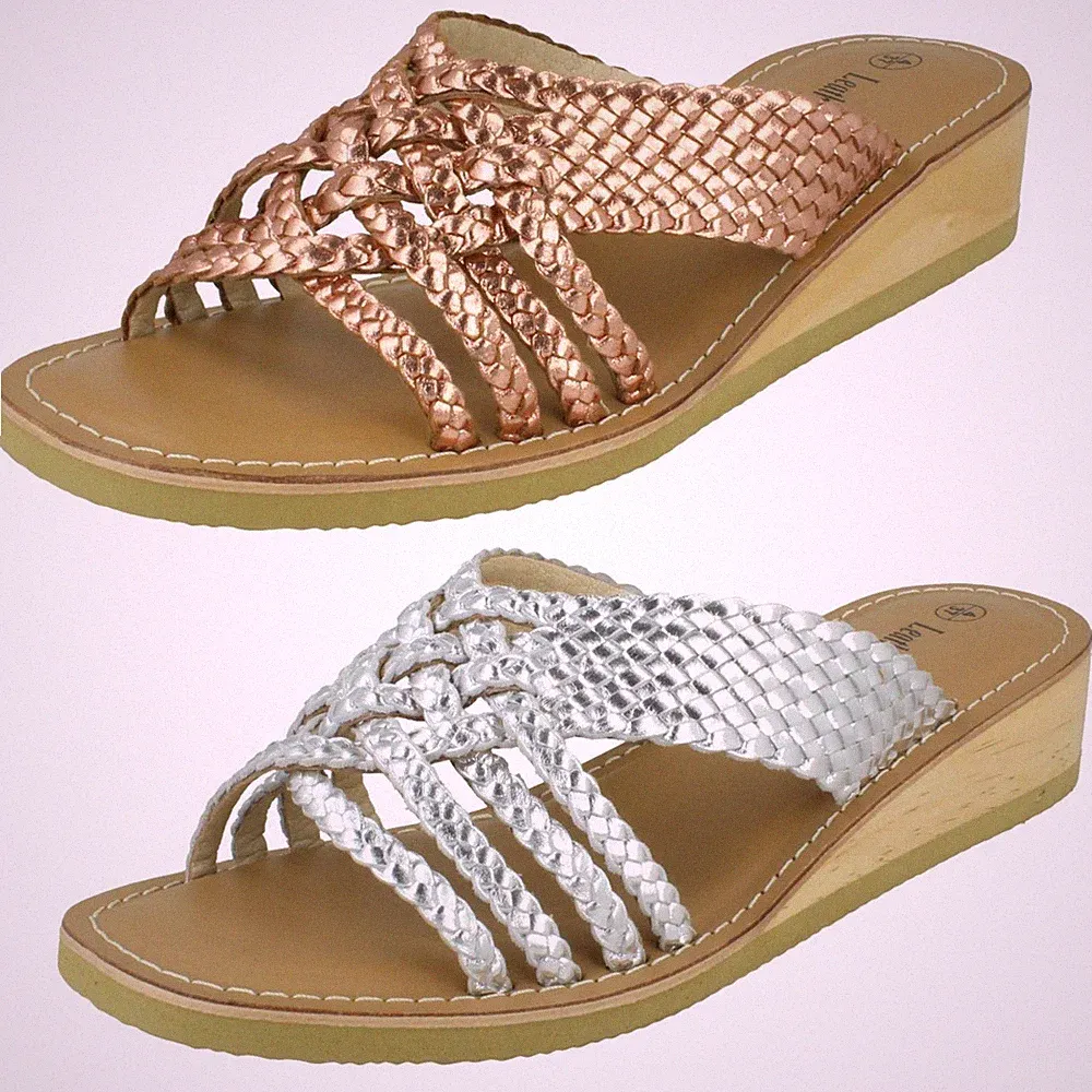 Damen Leder Kollektion Niedrige Keil Plattform Sandalen F0R0423