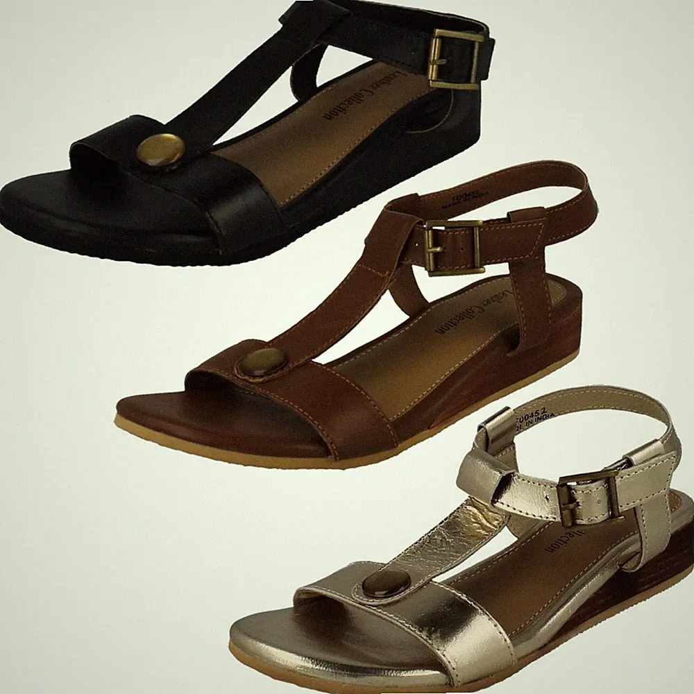 Damen Leder Kollektion T-Riemen Keilabsatz Sommer Freizeit Sandalen "F0R0452"