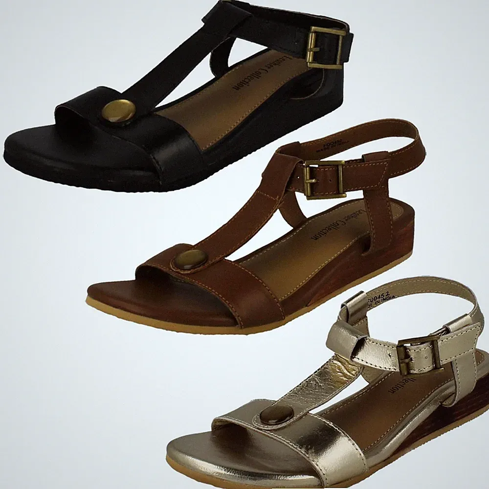 Damen Leder Kollektion T-Riemen Keilabsatz Sommer Freizeit Sandalen "F0R0452"