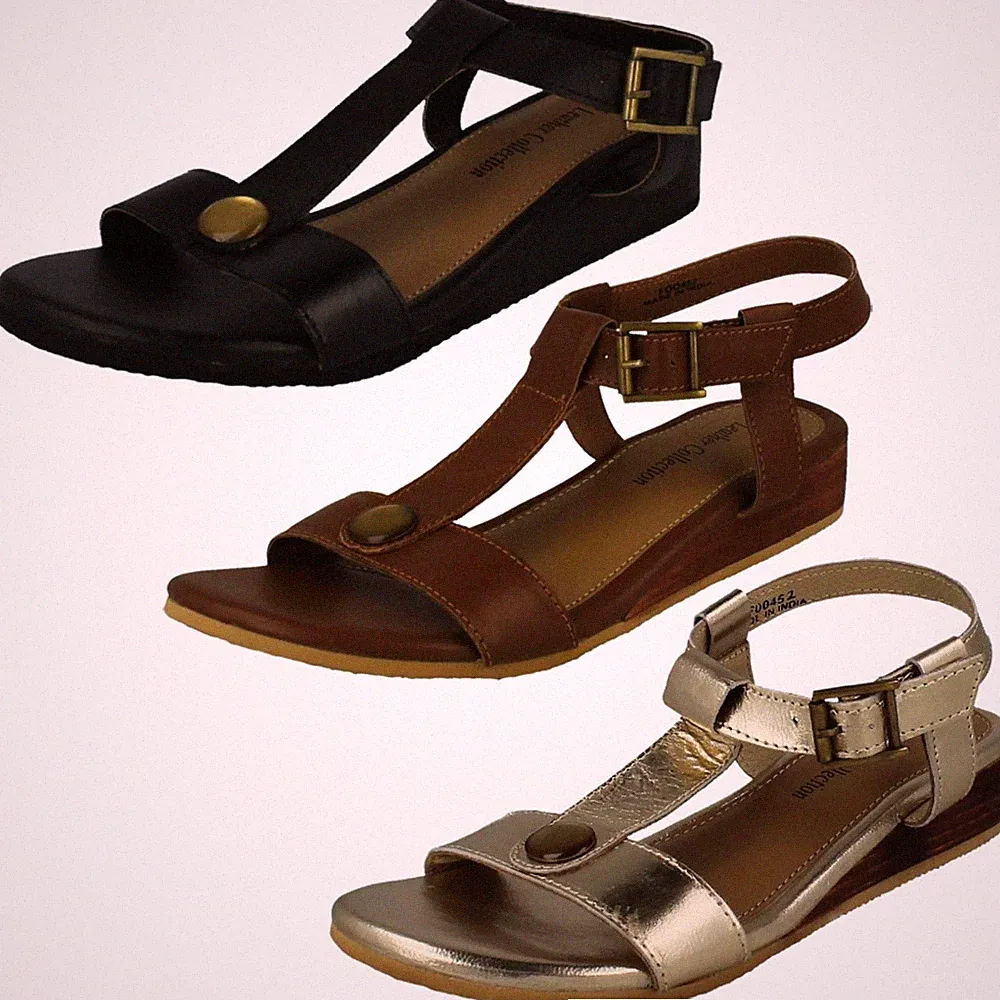 Damen Leder Kollektion T-Steg Keilabsatz Sommer Freizeit Sandalen F0R0452