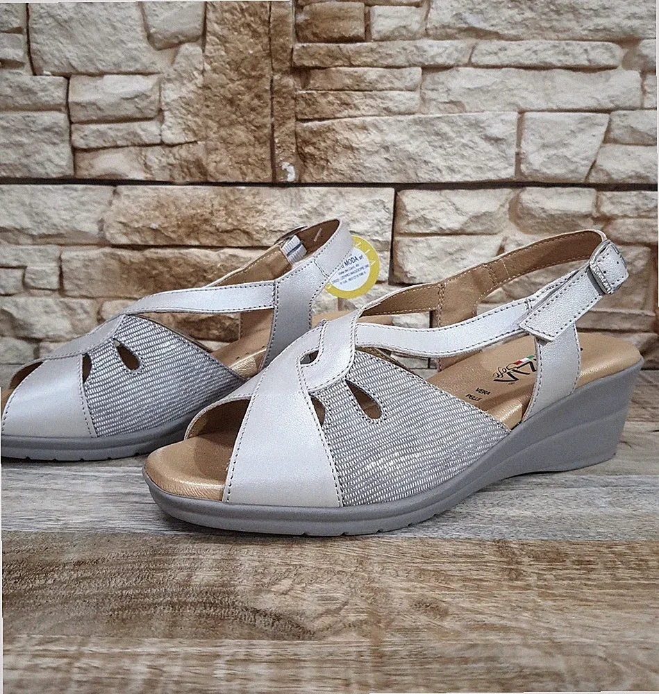 DAMEN LEDER KOMFORT SANDALEN MADE IN ITALY GRAU SOFT IO17109C SOMMERMODE