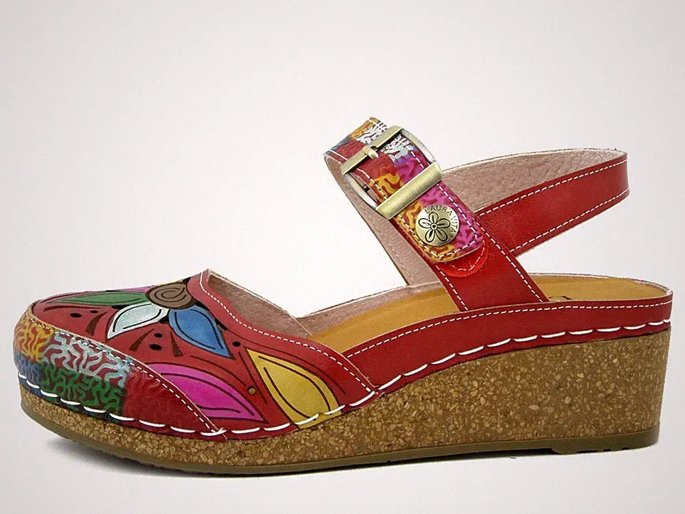 Damen Leder Sabot rot und mehrfarbig Keilabsatz und Plateau LAURA VITA