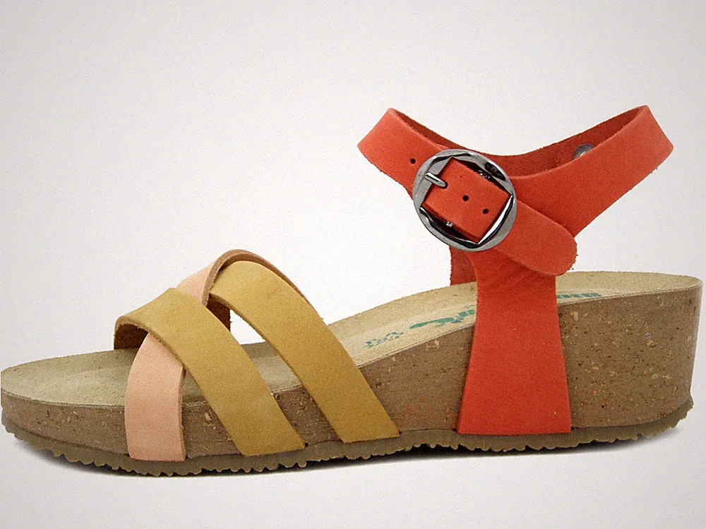 Damen Leder Sandalen Mehrfarbig Niedriger Keilabsatz 4 cm BIONATURA