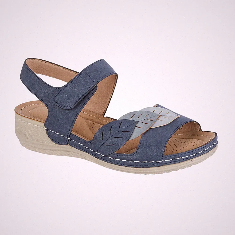 Damen leichte Keilabsatz Komfort Sandale Touch Riemen Blatt Detail Damen Pantoletten
