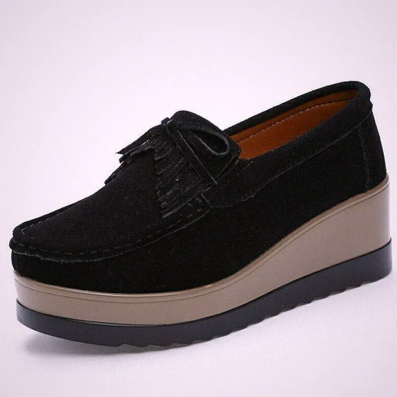 Damen Loafer Schuhe Trainer Keilabsatz Plateauschuhe Leder Slip On Sneakers